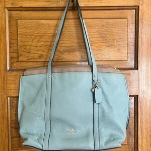 Coach Blue Leather Tote with Gold Hardware